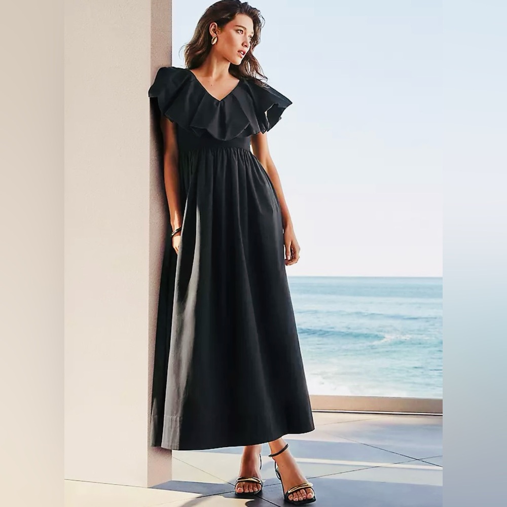 Ann Taylor Petite Ruffle Collar Maxi Flare Dress size 6 new with tags